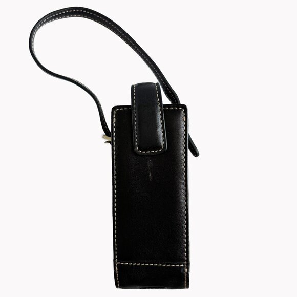 Vintage Coach Cell Phone Case Black Leather White Stitch 90s Retro - Picture 1 of 7